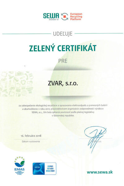 Certificates - Zvar, s.r.o. | Worldwide Industrial Services and Personal Agency