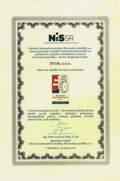 Certificates - Zvar, s.r.o. | Worldwide Industrial Services and Personal Agency